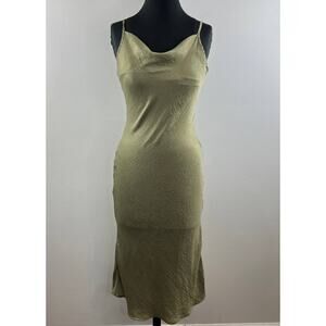 Yellow the Label Green Silky Satin Cowl Neck Strappy Pullover Midi Slip Dress S